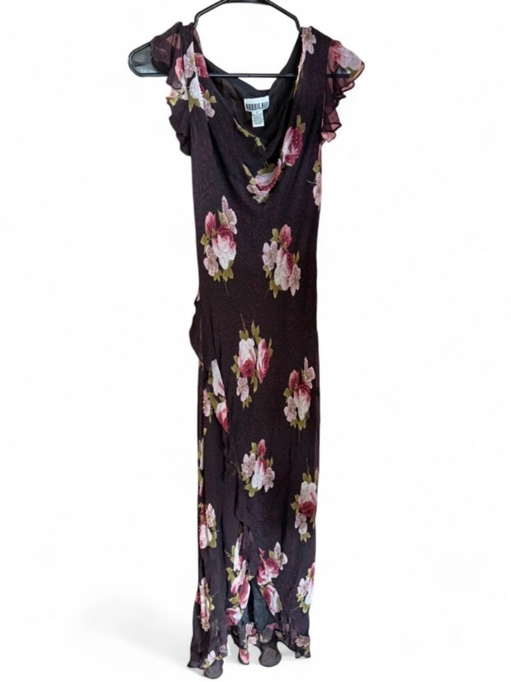 Robbie Bee Floral Maxi Silk Dress with Ruffle Detail